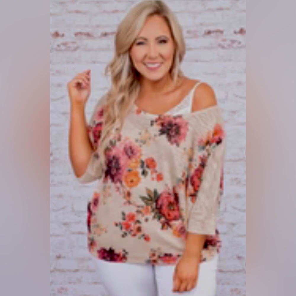 New Phil Love 3XL Pink Coral Cream Floral Knit Dolman Sleeve Pullover Top~ 3X